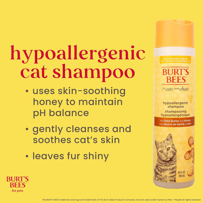 Hypoallergenic Cat Shampoo with Shea Butter and Honey, Gentle Formula for Indoor Cats with Dry or Sensitive Skin, Ph Balanced, Fragrance-Free, 10 Fl Oz - 2 Pack